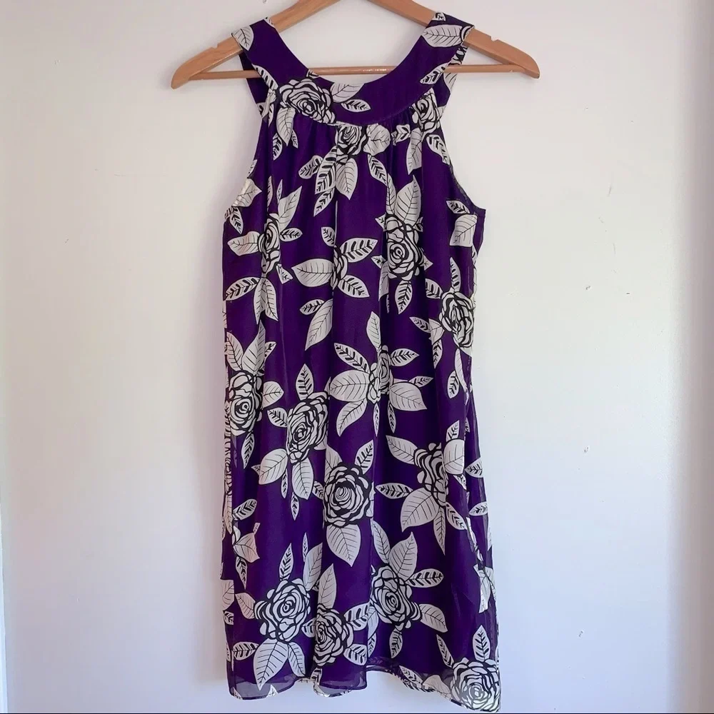 ALICE + Olivia purple floral silk swing mini tunic sleeveless dress - Picture 2 of 6